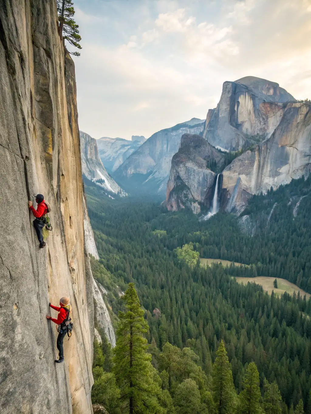 A picturesque shot of climbers exploring the unique rock formations at Joshua Tree National Park, California, promoting the app's ability to find hidden gems.