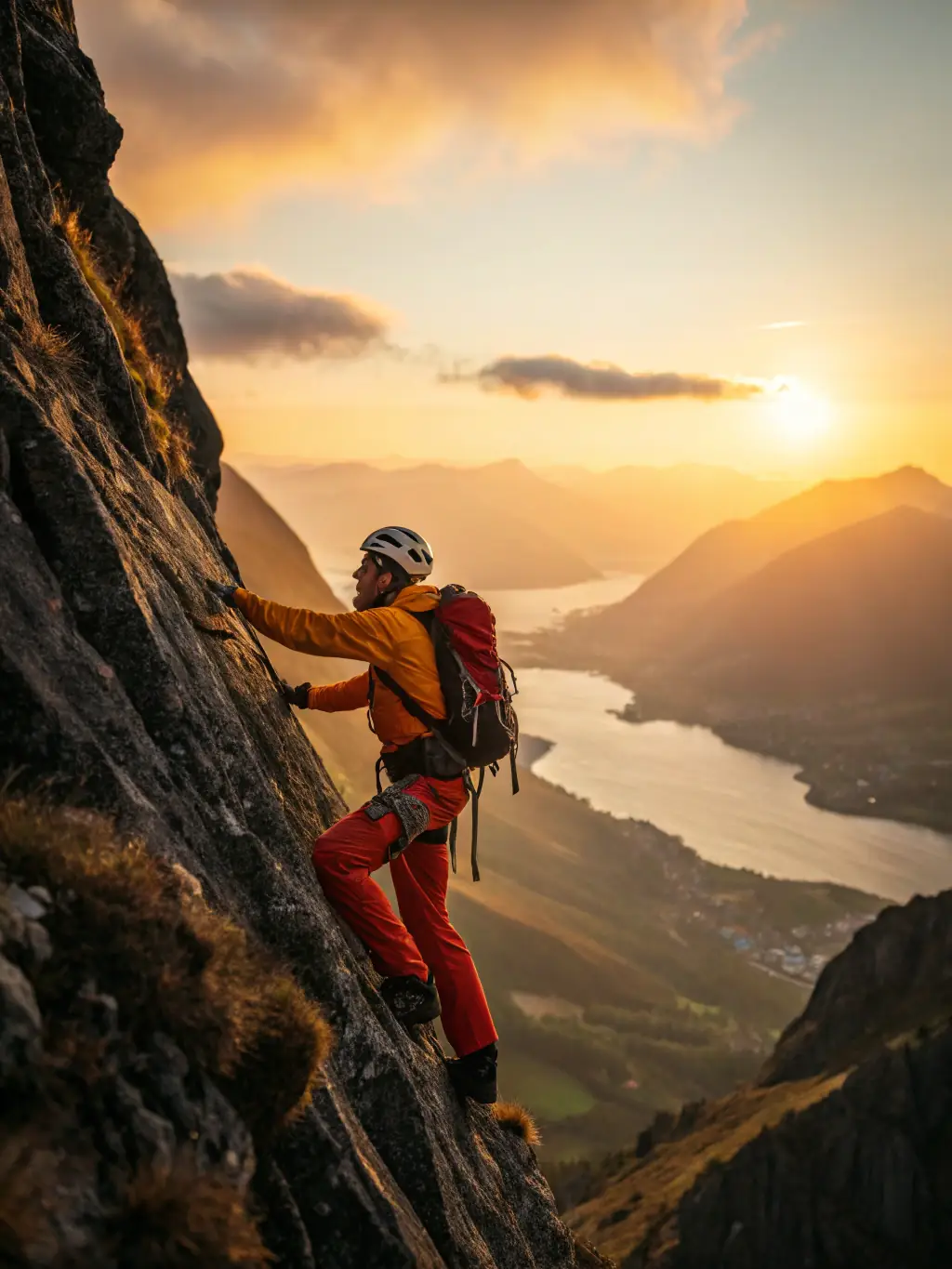 A climber using the ClimbFinder app to track their ascent on a challenging rock climbing route, showcasing real-time progress and performance metrics.